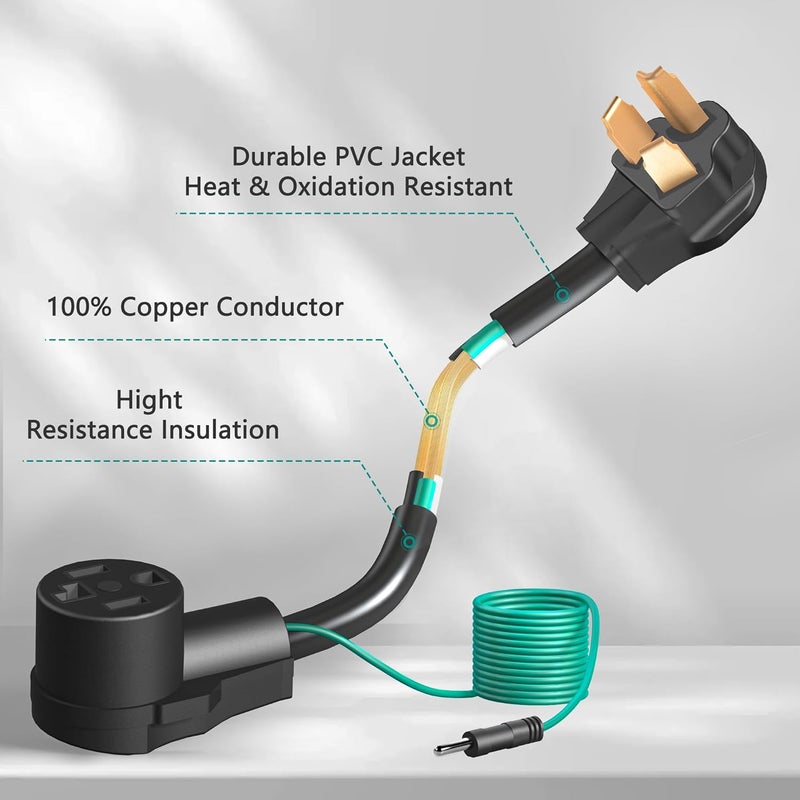 Strightinc 4 Prong to 3 Prong Dryer Plug Adapter with Green Ground Wire, Connects 4-Prong New Dryer Female to 3 Prong Old Dryer Male Receptacle, 10-30P to 14-30R Dryer Adapter - Image 4